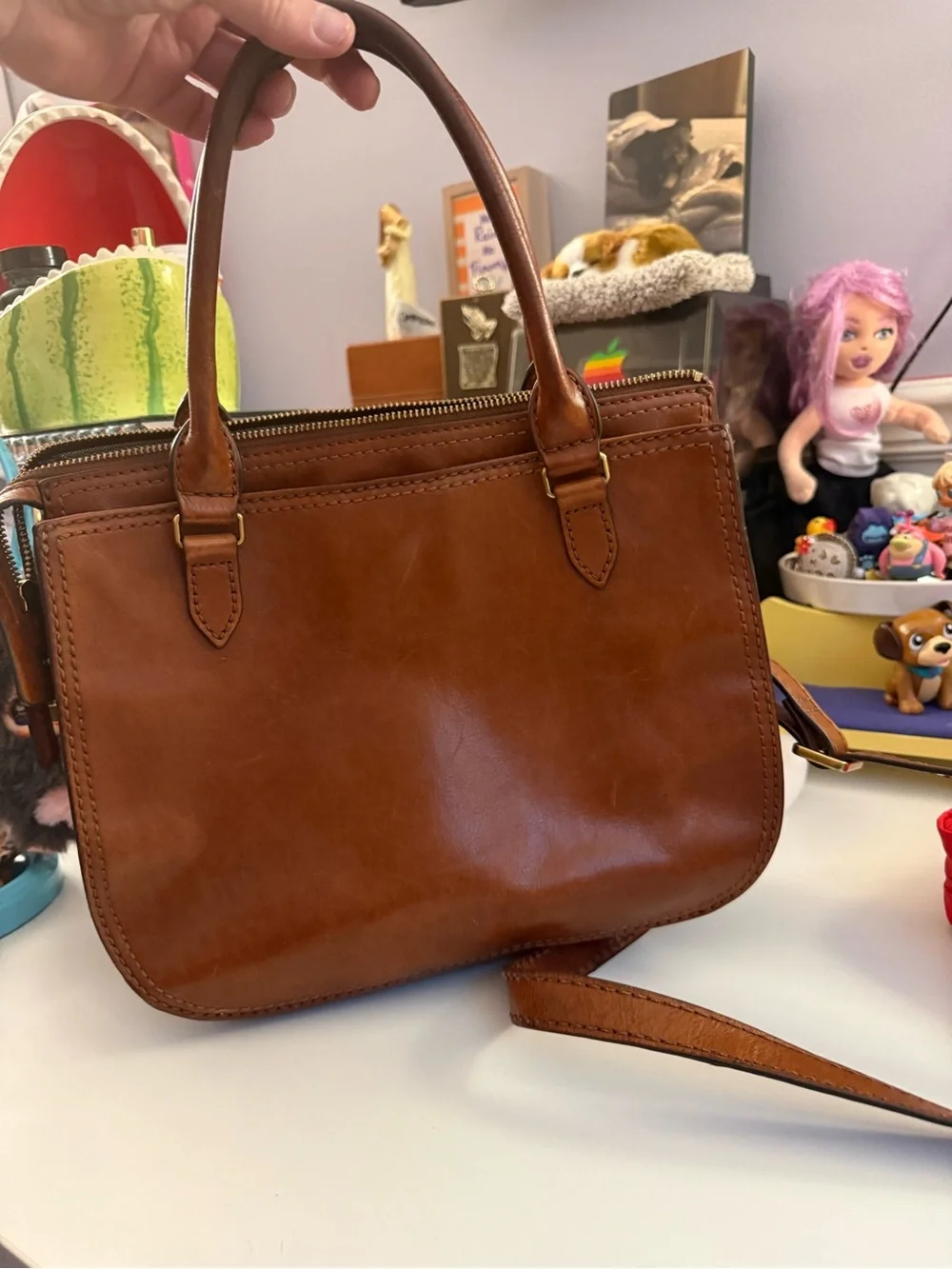 Vintage Fossil Ryder Leather Satchel Crossbody